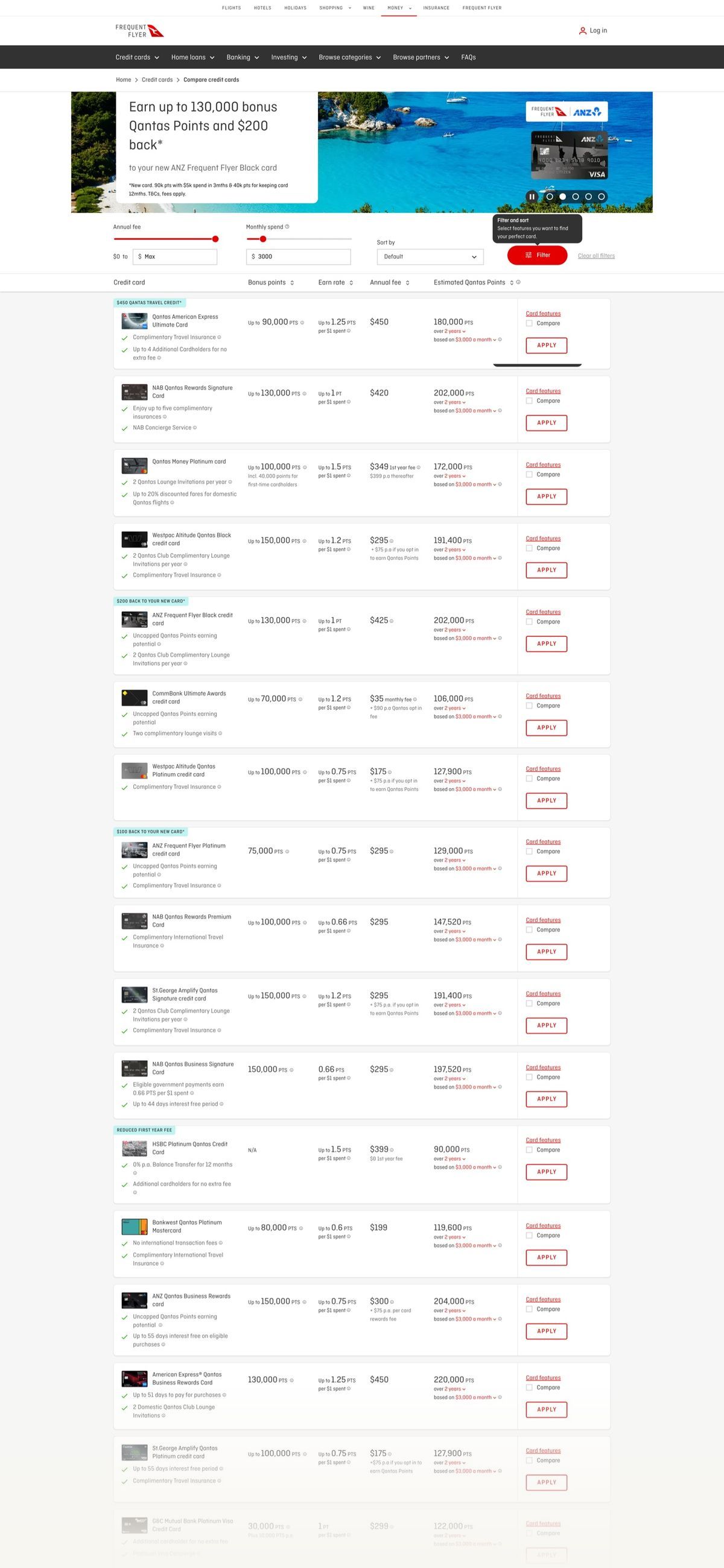 The original Credit Card Selector — an overwhelming comparison table